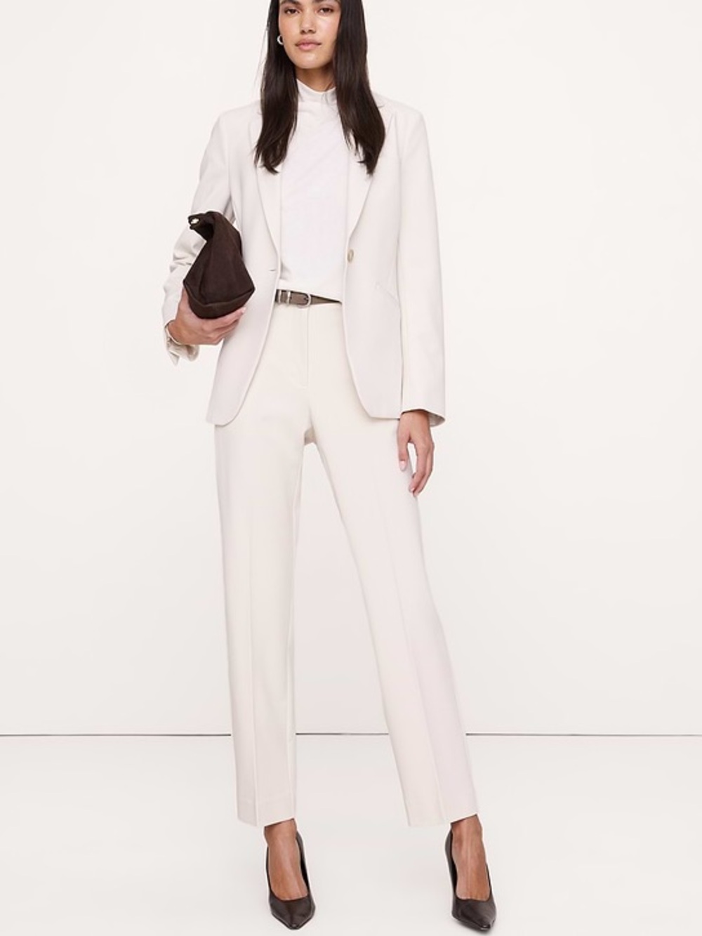 Banana Republic Ultra High Rise Modern Slim Fit Ankle Trouser Cream White